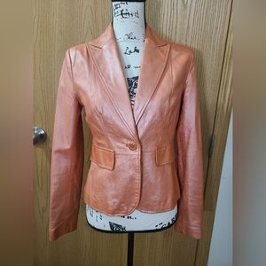 Worthington Vintage Y2k Orange Metallic Iridescent Leather Blazer Jacket